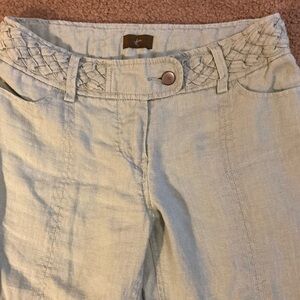 Pale green quality 100% linen flare/ bootcut pants with braided waist design